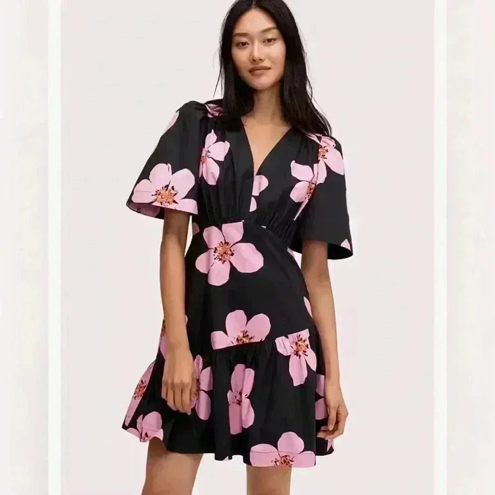 Kate Spade Grand Flora Womens Fit & Flare Dress Size‎ 2 Navy Pink Cotton - Picture 3 of 4